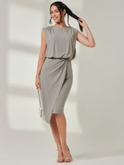 Jolie Moi Green Tiered Draped Pencil Dress - Image 4 of 6
