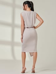 Jolie Moi Nude Tiered Draped Pencil Dress - Image 2 of 6