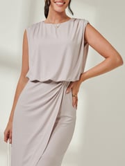 Jolie Moi Nude Tiered Draped Pencil Dress - Image 3 of 6