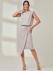 Jolie Moi Nude Tiered Draped Pencil Dress - Image 5 of 6