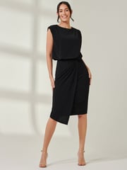 Jolie Moi Black Tiered Draped Pencil Dress - Image 4 of 6