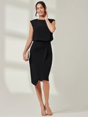 Jolie Moi Black Tiered Draped Pencil Dress - Image 5 of 6
