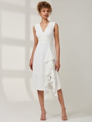 Jolie Moi White Qiana Ruffle Detail Midi Dress - Image 1 of 6