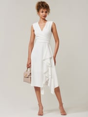 Jolie Moi White Qiana Ruffle Detail Midi Dress - Image 4 of 6