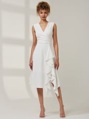 Jolie Moi White Qiana Ruffle Detail Midi Dress - Image 5 of 6