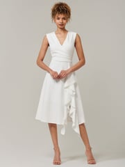 Jolie Moi White Qiana Ruffle Detail Midi Dress - Image 6 of 6