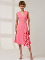 Jolie Moi Pink Qiana Ruffle Detail Midi Dress - Image 4 of 6