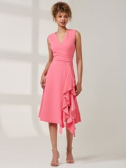 Jolie Moi Pink Qiana Ruffle Detail Midi Dress - Image 5 of 6