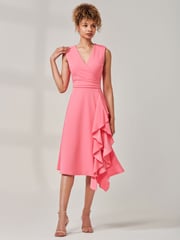 Jolie Moi Pink Qiana Ruffle Detail Midi Dress - Image 6 of 6