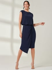 Jolie Moi Blue Tiered Draped Pencil Dress - Image 4 of 6
