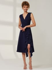 Jolie Moi Blue Qiana Ruffle Detail Midi Dress - Image 1 of 6