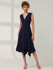 Jolie Moi Blue Qiana Ruffle Detail Midi Dress - Image 4 of 6