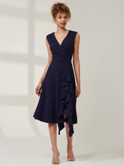 Jolie Moi Blue Qiana Ruffle Detail Midi Dress - Image 5 of 6