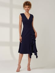 Jolie Moi Blue Qiana Ruffle Detail Midi Dress - Image 6 of 6