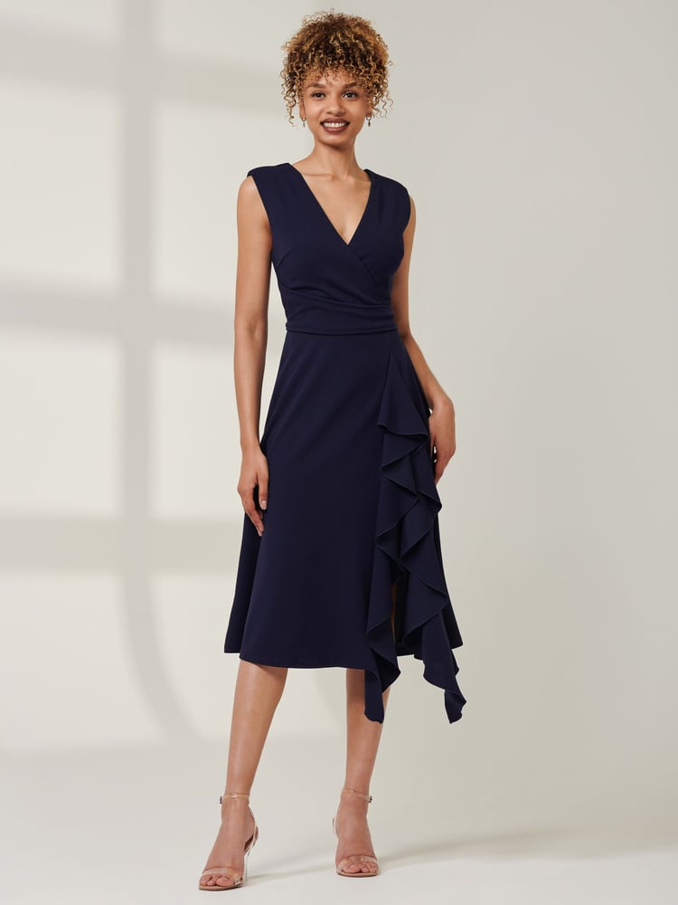 Jolie Moi Blue Qiana Ruffle Detail Midi Dress - Image 6 of 6