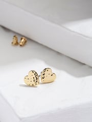 FatFace Gold Tone Hammered Heart Stud Earrings - Image 1 of 2