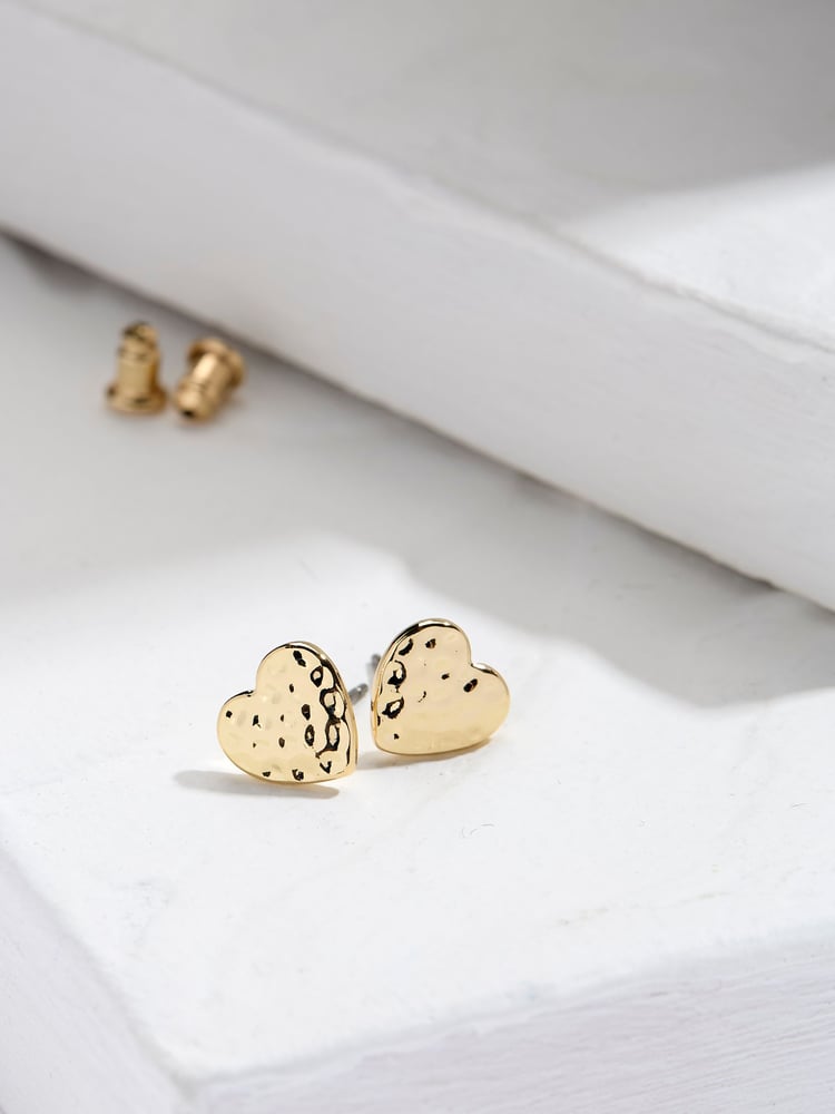 FatFace Gold Tone Hammered Heart Stud Earrings - Image 1 of 2 FatFace Gold Tone Hammered Heart Stud Earrings - Image 1 of 2