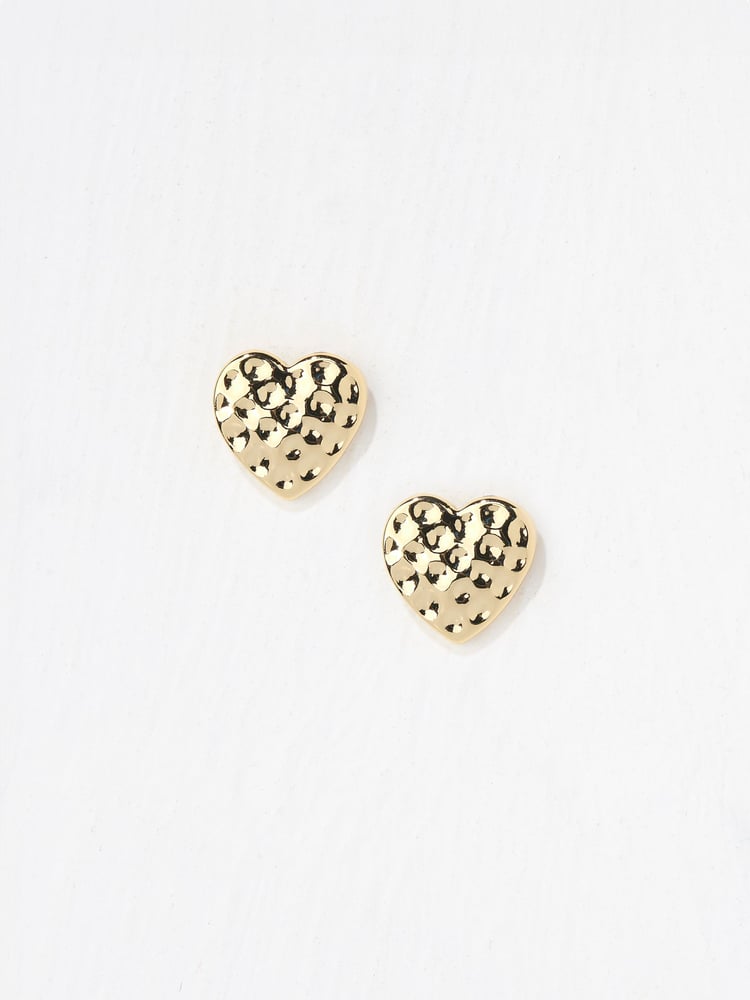 FatFace Gold Tone Hammered Heart Stud Earrings - Image 2 of 2 FatFace Gold Tone Hammered Heart Stud Earrings - Image 2 of 2