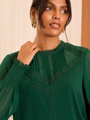 Love & Roses Green Petite Jersey Chiffon Sleeve Lace Trim Blouse - Image 2 of 4