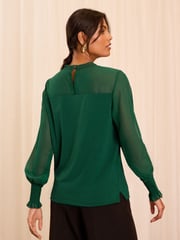Love & Roses Green Petite Jersey Chiffon Sleeve Lace Trim Blouse - Image 4 of 4