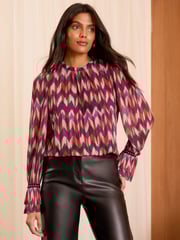 Love & Roses Red And Purple Chevron Print Plisse Mesh Long Sleeve Jersey Blouse - Image 1 of 4