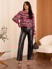 Love & Roses Red And Purple Chevron Print Plisse Mesh Long Sleeve Jersey Blouse - Image 3 of 4