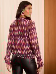 Love & Roses Red And Purple Chevron Print Plisse Mesh Long Sleeve Jersey Blouse - Image 4 of 4