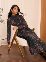 Love & Roses Black Plisse Midi Dress - Image 2 of 4