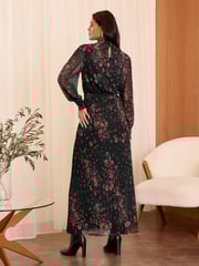 Love & Roses Black Plisse Midi Dress - Image 3 of 4