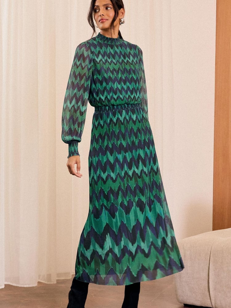 Love & Roses Green Plisse Midi Dress - Image 1 of 4 Love & Roses Green Plisse Midi Dress - Image 1 of 4