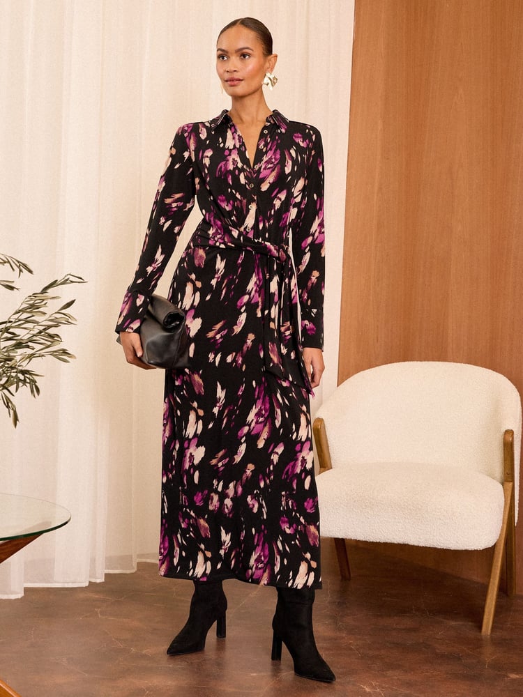Love & Roses Black Tie Midi Shirt Dress - Image 1 of 4 Love & Roses Black Tie Midi Shirt Dress - Image 1 of 4
