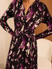 Love & Roses Black Tie Midi Shirt Dress - Image 2 of 4