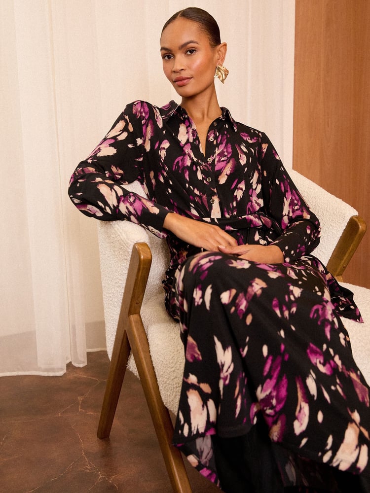 Love & Roses Black Tie Midi Shirt Dress - Image 4 of 4 Love & Roses Black Tie Midi Shirt Dress - Image 4 of 4