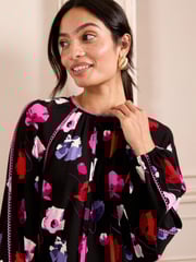 Love & Roses Black Poppy Petite Pintuck Crew Neck Long Sleeve Blouse - Image 2 of 4