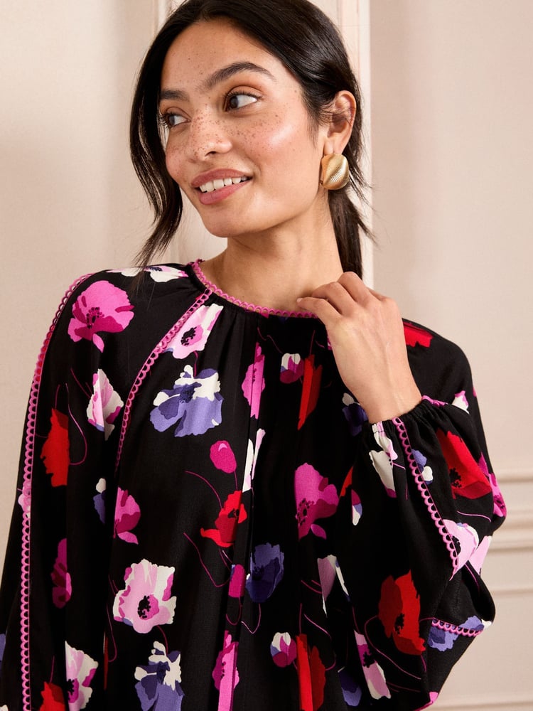 Love & Roses Black Poppy Petite Pintuck Crew Neck Long Sleeve Blouse - Image 2 of 4