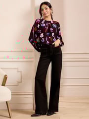 Love & Roses Black Poppy Petite Pintuck Crew Neck Long Sleeve Blouse - Image 3 of 4
