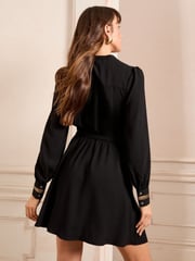 Love & Roses Black Petite Sequin Trim Mini Dress - Image 4 of 4
