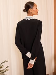 Love & Roses Black Contrast Lace Collar Pintuck Long Sleeve Blouse - Image 3 of 4
