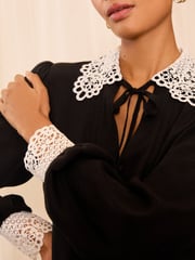 Love & Roses Black Contrast Lace Collar Pintuck Long Sleeve Blouse - Image 4 of 4
