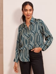 Friends Like These Green Petite Satin Long Sleeve Button Through Shirt - Image 1 of 4