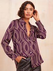 Friends Like These Burgundy Petite Satin Long Sleeve Button Through Shirt - Image 1 of 4