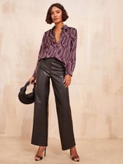 Friends Like These Burgundy Petite Satin Long Sleeve Button Through Shirt - Image 2 of 4