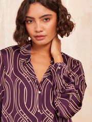 Friends Like These Burgundy Petite Satin Long Sleeve Button Through Shirt - Image 3 of 4