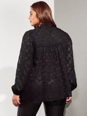 Friends Like These Black Curve Tie Neck Printed Sheer Blouse - Image 4 of 4
