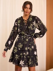 Love & Roses Black Petite Floral Mini Dress - Image 1 of 4