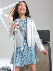 Lipsy Silver Metallic Faux Leather Biker Jacket (5-16yrs) - Image 2 of 4