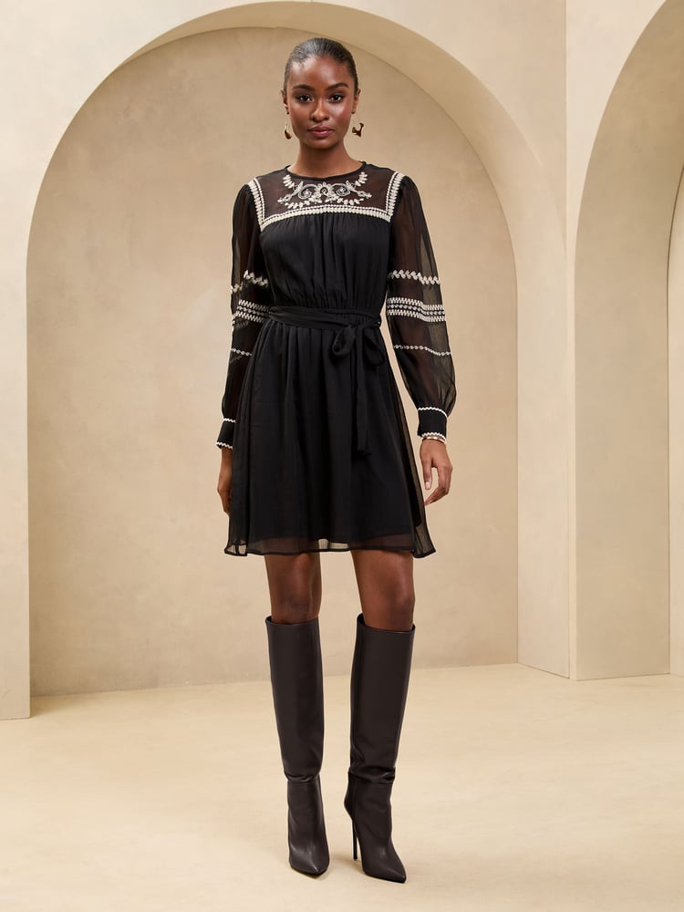 Lipsy Black Petite Crochet Insert Mini Dress - Image 2 of 5