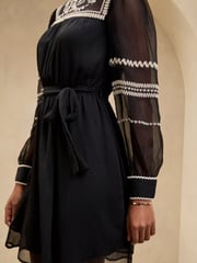 Lipsy Black Petite Crochet Insert Mini Dress - Image 4 of 5