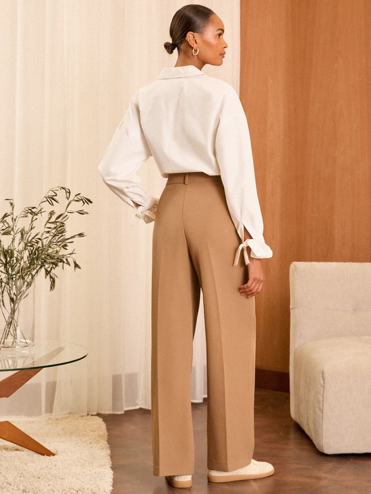Love & Roses Camel Petite High Waist Wide Leg Tailored Trousers - Image 8 of 8 Love & Roses Camel Petite High Waist Wide Leg Tailored Trousers - Image 8 of 8
