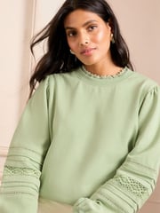 Love & Roses Sage Green Pintuck Jersey Sweatshirt - Image 2 of 4